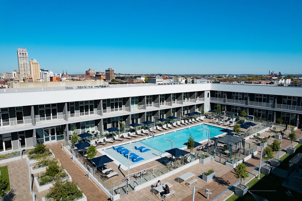 Aerial view of the property with a swimming pool at 20 Midtown Birmingham, AL 35233